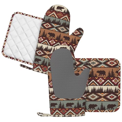 Vintage-Rustic-Bear-Oven-Mitts-and-Pot-Holders-4-pcs-Set-Silicone-Bear-Mountain-Kitchen-Oven-Mitt-Gloves-Country-Cabin-Themed-Pot-Holders-Non-Slip-Heat-Resistant-Cooking-Mitts-Set-for-Grilling Vintage Rustic Bear Oven Mitts and Pot Holders 4 pcs Set Silicone Bear Mountain Kitchen Oven Mitt Gloves Country Cabin Themed Pot Holders Non Slip Heat Resistant Cooking Mitts Set for Grilling
