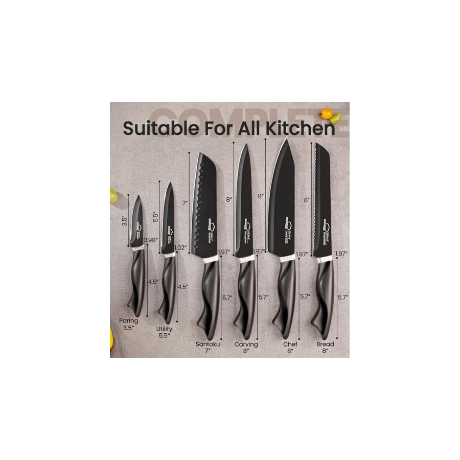 Knife-Set-15-Pieces-Kitchen-Knife-Set-with-Built-in-Sharpener-German-High-Carbon-Stainless-Steel-Knife-Block-Set-Dishwasher-Safe-Black Knife Set, 15 Pieces Kitchen Knife Set with Built in Sharpener, German High Carbon Stainless Steel Knife Block Set, Dishwasher Safe, Black