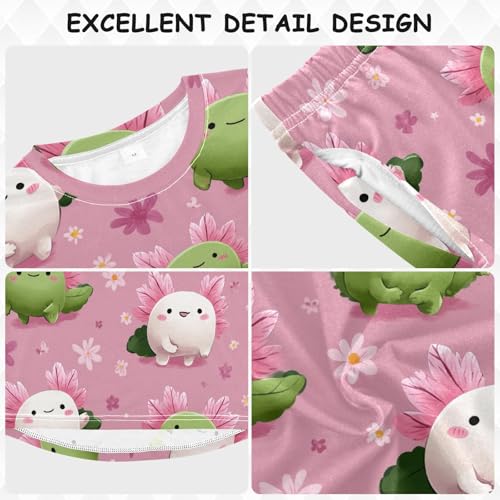 Cute Floral Axolotl Background Soft Pajama Set for All Seasons,Breathable Pjs Long Sleeve Sleepwear,Comfy Loungewear 2 Piece Underwear Set 5T3