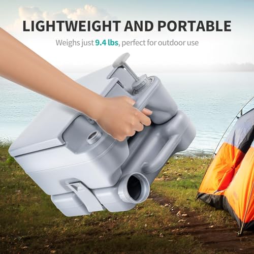 Image of 2.7-Gallon Portable Travel Toilet | Features Detachable Holding Tank /Sealing Slide Valve & Bellow-Type Flush | Easy Transport w /Compact Lightweight Design & Carry Handle | Gray