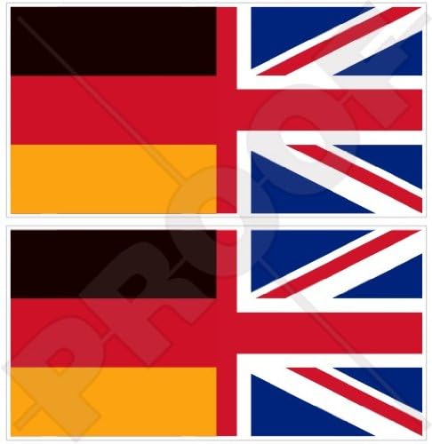 GERMANY-UK Flag, German-British Union Jack, Deutschland-United Kingdom 4,3" (110mm) Vinyl Bumper Stickers, Decals x2