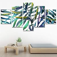 SIGNWIN 5 Panel Canvas Wall Art Modern Art Decorative Elements Fun Illustrations Leaves Multicolor Patterns for Home Decorations Ready to Hang - 60