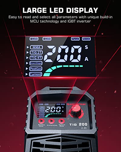 Arccaptain Tig Welder 200A, High Frequency 110V/220V Dual Voltage Tig/Stick/Arc 2 In 1 Welder Led Digital Display Welding Machine With 2T/4T Function And Tungsten Electrode #TOP1