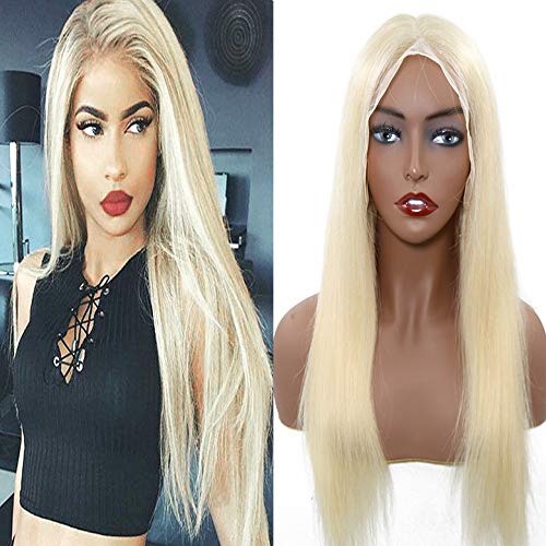 HUAYI 13X6 Front Lace Wig Blonde 613# 10"-24" 180% Density Pre Plucked Hair Line With Baby Hair Long Silky Straight Human Hair For Black Woman Natural Human Hair Wig (16" 613# STW)