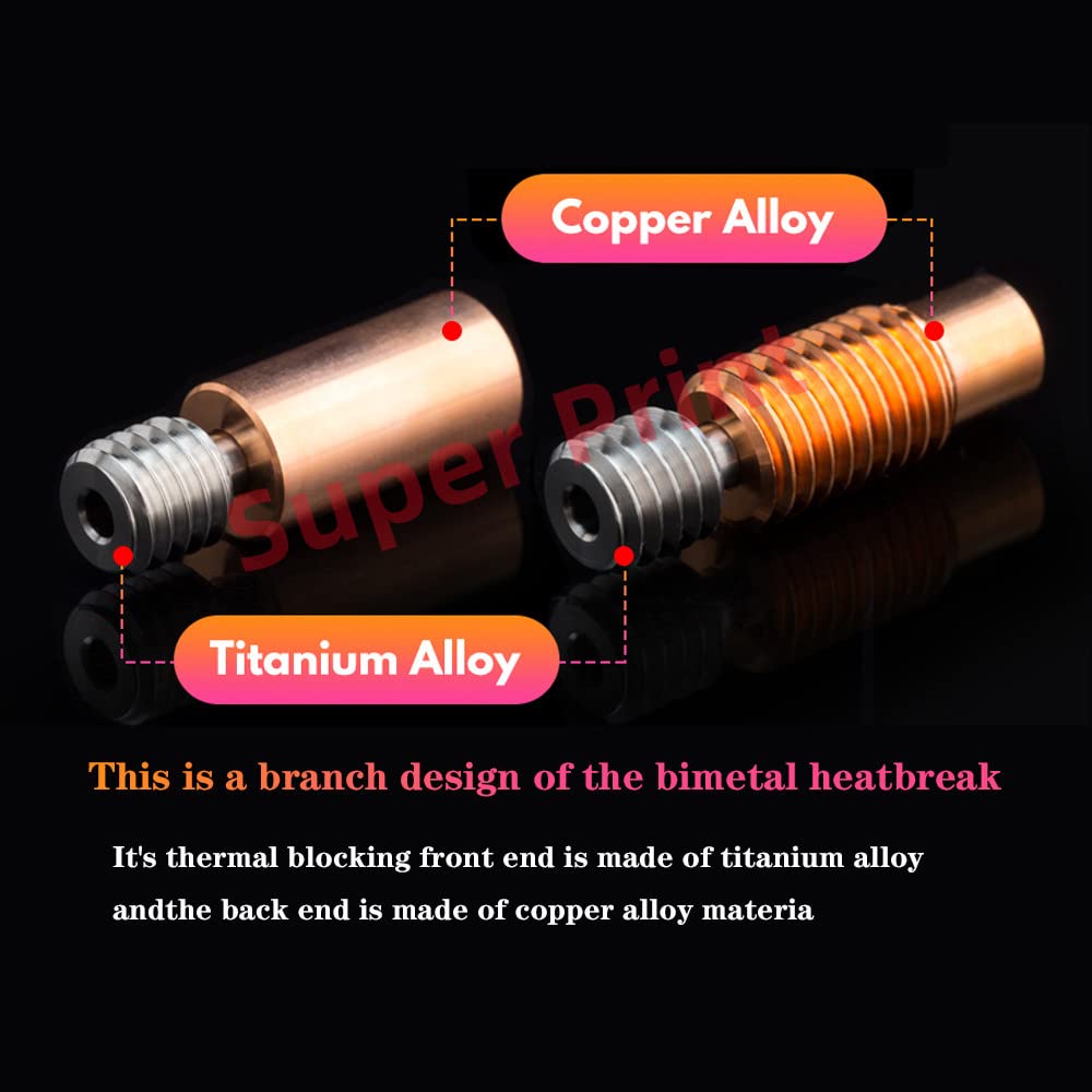 HoCenWay High Temperature Bimetal Copper Titanium Heatbreak Compatible With V6 Hotend Prusa I3 MK3 MK3S Volcano Hot End 3D Printer(Threaded Version