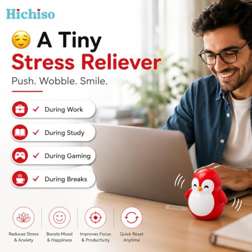 Image of Roly Poly Penguin Wobbler | Cute Self-Righting Penguin Desk Toy | Stress Relief Fidget Toy | Mini Penguin Collectible | Office Desk Decor & Gift (Crimson RED, 1 pc)