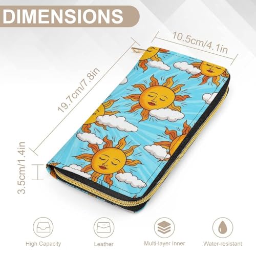 Girl's Long PU Wallet, Travel Purse Fashion Design, Huge Storage Capacity Purse, Cute Decor Zipper Wallet Hippie Boho Style Sun Art2