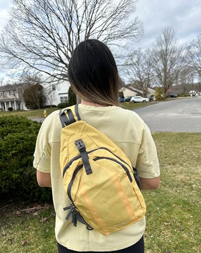 Image of G4Free Sling Bag for Men Women, RFID Blocking Crossbody Bag, Daily, Travel | Durable Polyester Fabric, 10L, Perfect for work, shopping, weekend outings, Hiking, Reversible Shoulder Strap, (Yellow)