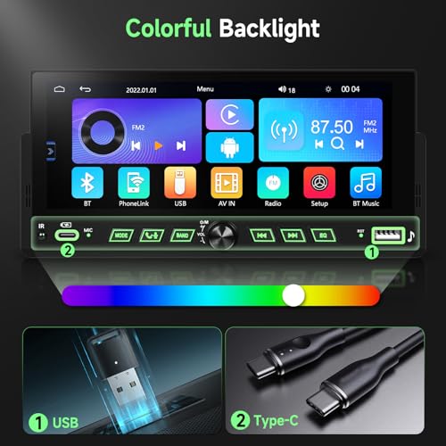 Estéreo para auto con pantalla táctil 6.86" y Bluetooth miniatura 5