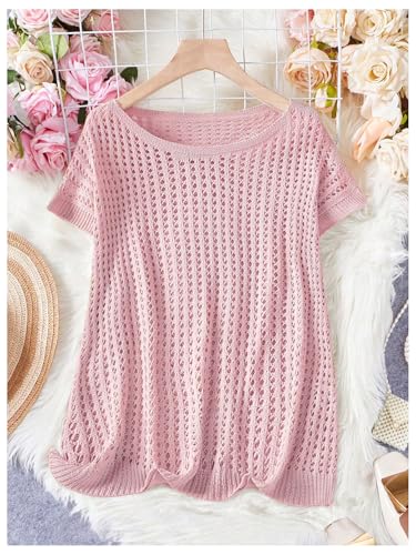 Image of Verdusa Women's Hollow Out Sheer Knit Top Dolman Sleeve Pullover Cover Up