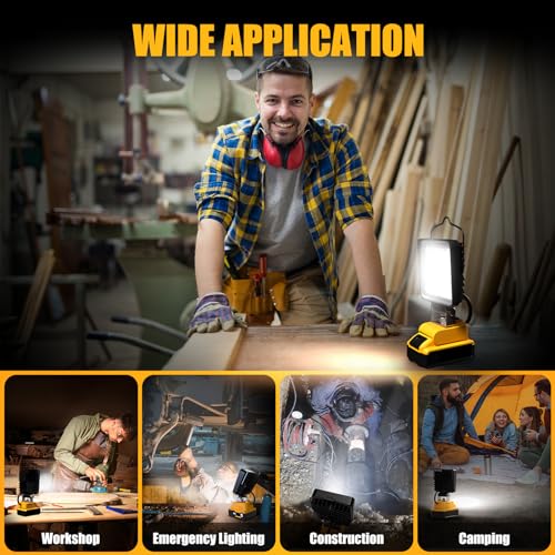 Image of 2 Pcs Cordless LED Work Light for Dewalt 20v Max Battery, 112W 11200LM Battery Light for Dewalt 20v Tools, Portable Outdoors Flood Lighting with USB & Type-C Charging Port, Low Voltage Protection