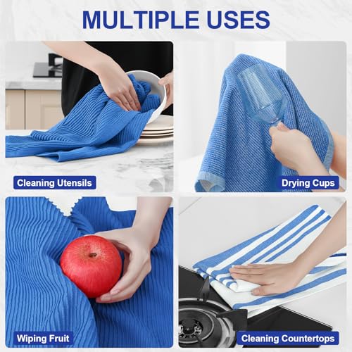 Image of Homaxy Premium Kitchen Towels(18 inchx 28 inch, 6 Pack), Large Cotton 380 GSM Kitchen Hand Towels, Soft and Absorbent Terry Dish Towels, Multipurpose Tea Towel Set with Hanging Loop, Blueberry