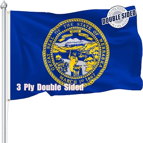 Nuibers Nebraska Flag 3x5 FT Sturdy for Outside Heavy Duty 3Ply Polyester Nebraska State Flags Outdoor Double Sided Long Lasting NE State Flag Brass Grommets