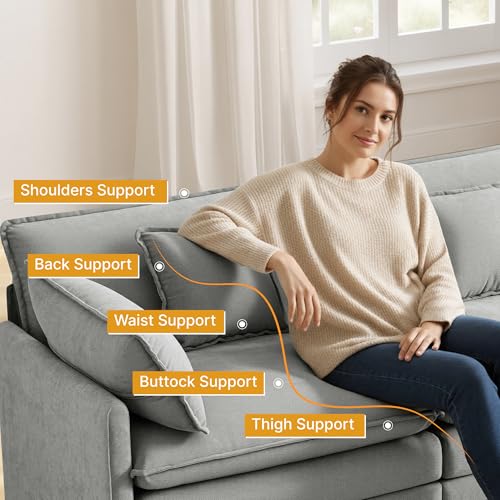 Image of KISLOT 74.4 inch Loveseat Oversized Modular Sectional Sofa with Console, Beige | Cloud Couch, Dual Cushions, Deep Seats,Living Room