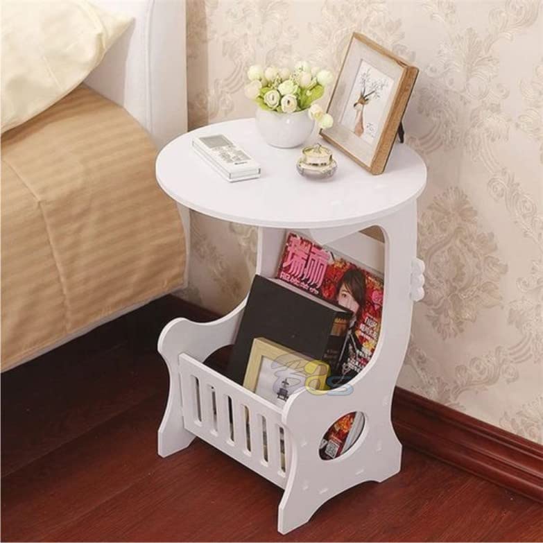Amazing Shoppee Small Round Bed Side Table Round Coffee Tea Table Home Living Room Storage Magezine and Book Rack (White)(Wood)
