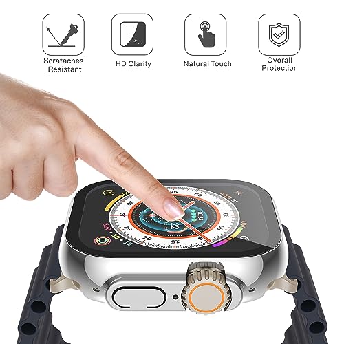 Image of Misxi 2 Pack Hard PC Case with Tempered Glass Screen Protector Compatible with 49mm Apple Watch Ultra 3 (2025) / Ultra 2 / Ultra, Scratch Resistant Full Coverage Cover for iWatch, 1 Silver + 1 Transparent