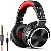OneOdio Casque Audio Filaire DJ Piano Guitare avec Micro, Hi-Res Audio Extra Basse Son, Léger Confort Pliable Casques avec Share-Port, 2 câbles – Headphone pour PC Studio Monitor AMP Pro-10(Rouge)