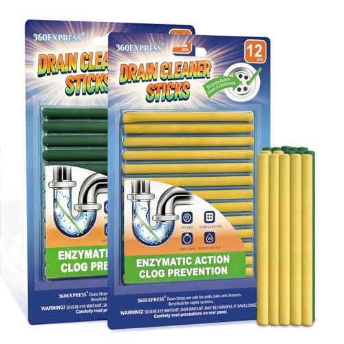 360EXPRESS Drain Cleaner and Deodorizer Sticks, 24 Pcs Enzyme Drain Sticks - Natural Clog Remover & Odor Eliminator, Prevent Clogged Drains Year-Round in Kitchen, Bathroom, Shower & Toilet