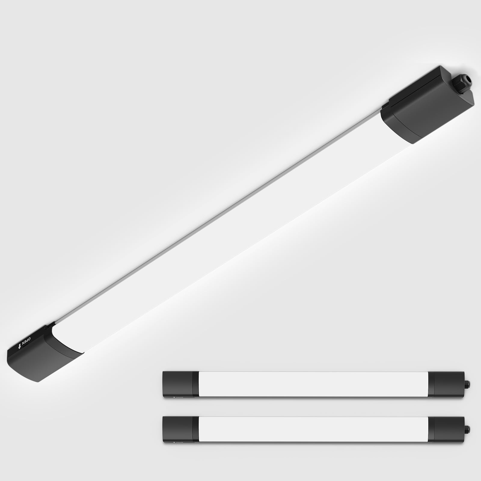 Amdelne 2ft LED Batten Lights 2 Pack, IP65 Waterproof LED Ceiling Light, 6000K Daylight Tube Lighting, Linkable Plug in Strip Lights for Garage, Shed, Loft, Kitchen, Wall, Basement, Office, 18w 60cm