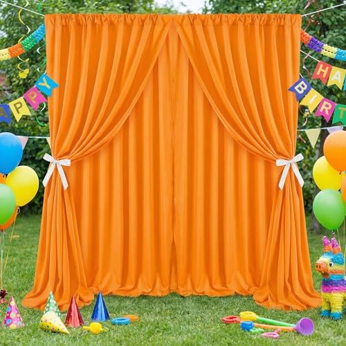 Image of Orange Backdrop Curtains 2 Panels 5ft x 8ft Polyester Photo Drapes for Backdrop Halloween Home Party Decorations
