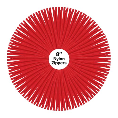 Image of Mandala Crafts 100 PCs Red Closed-End 8 Inches Nylon Zippers for Sewing