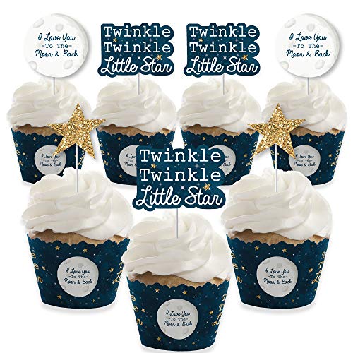 Big Dot of Happiness Twinkle Twinkle Little Star Cupcake Decoration Baby Shower or Birthday Party Wrappers and Treat Picks