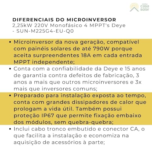 Microinversor 2,25kW 220V Monofásico Deye Com Wifi SUN-M225G4-EU-Q0