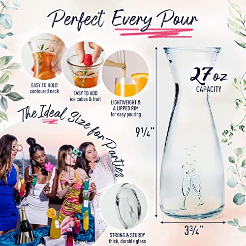 PRESTIGE Mimosa Bar Glass Carafe With Lids - 27oz Glass Mimosa Pitcher w/Plastic Carafe Lid, Wine Carafes & Pitchers, Juice Jar Containers, Juice Jug Set, Brunch Drink Pitchers for Parties (Carafes) - Thumbnail 3