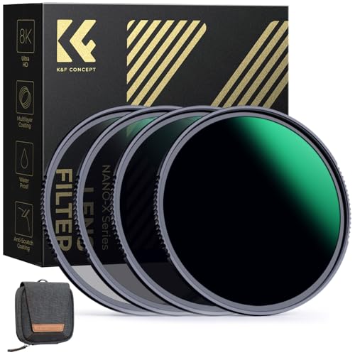 K&F CONCEPT Nano-Xcel ND Filtros Kit, 77mm Filtro ND4 + ND8 + ND64 + ND 1000 Densidad Neutral 28 Capas Nano Revestimiento con Estuche
