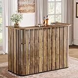 Tribesigns 63-Inch Home Bar Unit, Farmhouse Liquor Bar Table with Storage Shelves, 2-Tier Wine Bar Cabinet Mini Bar Table for Home Pub, Bistro, Rustic Brown