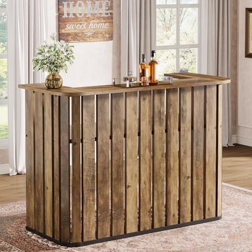 Tribesigns 63-Inch Home Bar Unit, Farmhouse Liquor Bar Table with Storage Shelves, 2-Tier Wine Bar Cabinet Mini Bar Table for Home Pub, Bistro, Rustic Brown