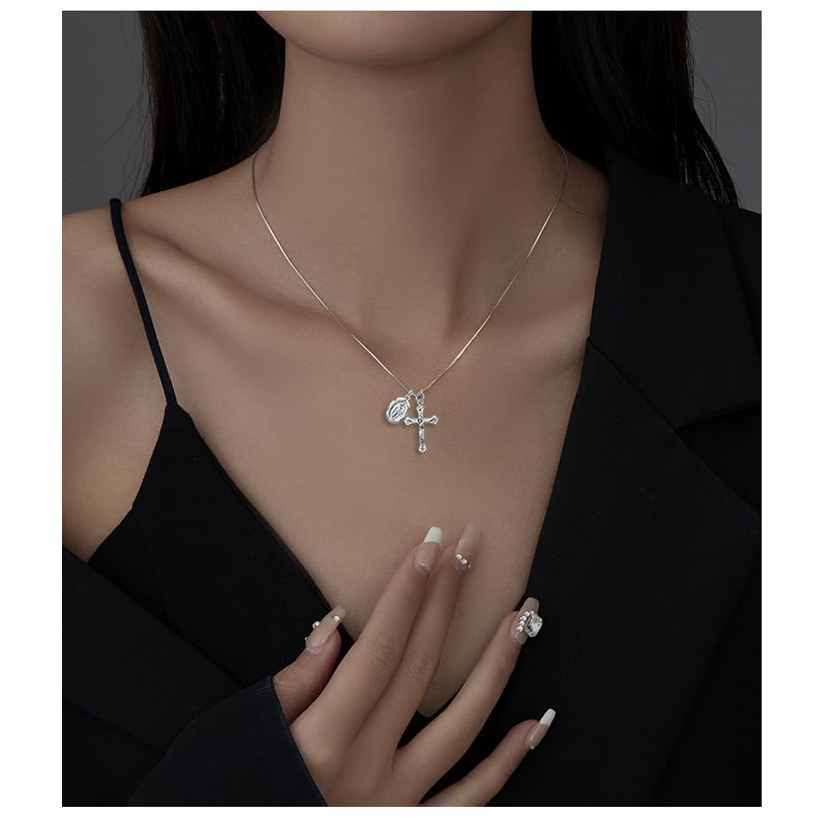Rnivida 925 Sterling Silver Crucifix Cross and Miraculous Medal Pendant Necklace for Women4
