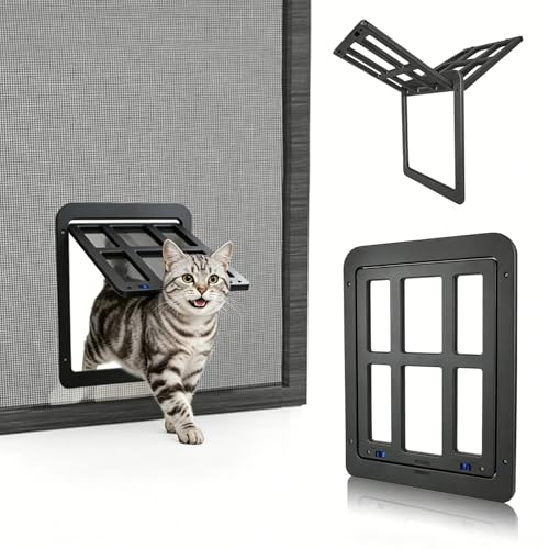 PETLESO Haustierklappe für Fliegengitter Hundeklappe mit Magneten Katzenklappe Fliegengittertür Einfache Installation für Katzen/Hunde-Schwarz (21cm x 24.5cm)