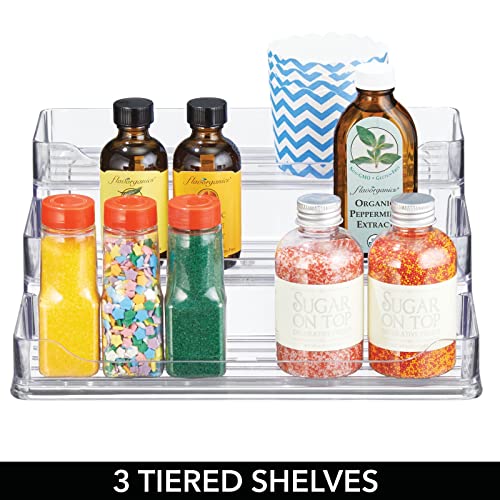 Mdesign Plastic Kitchen 3-Tier Spice Rack Holder, Storage Organizer For Cabinet, Counter, Pantry, Shelf, Hold Spices, Seasoning, Jars, Canned Food, Appliances - Ligne Collection - 2 Pack - Clear #TOP4