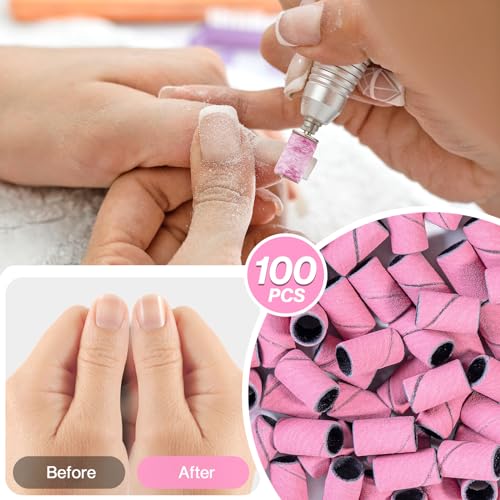 Image of MelodySusie 100 Pcs Nail Drill Bits Sanding Bands for Nail Drill 240 Extreme Fine Grit Nail File Sanding Bands for Acrylic Nails Gel Manicures and Pedicure,Light Pink