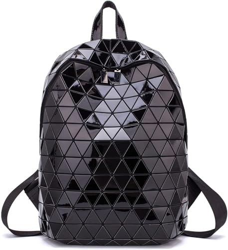 Image of Batcat Geometric Backpack Holographic Luminous Backpacks Reflective Bag Luminesk Irredescent Rucksack (Black triangle cut)