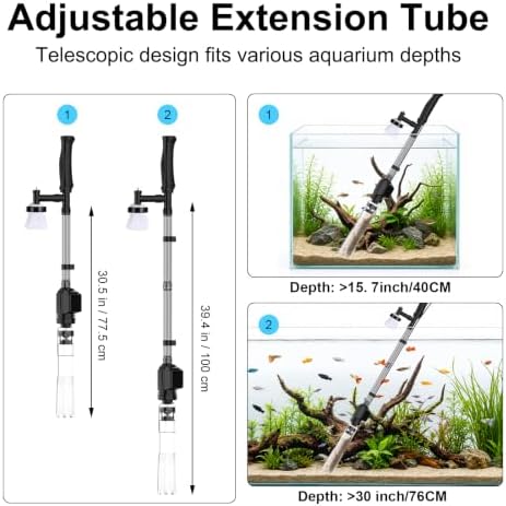 AQQA Aquarium Gravel Vacuum Cleaner, 8-in-1 Fish Tank Vacuum with Anti-Clog Gravel Barrier — 사진 6