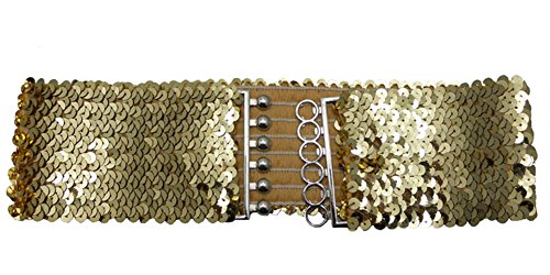 X&F Women's Sequin Punk Wide Belt Girls Stretch Cinch Dress Decorative Belts Golden #TOP2