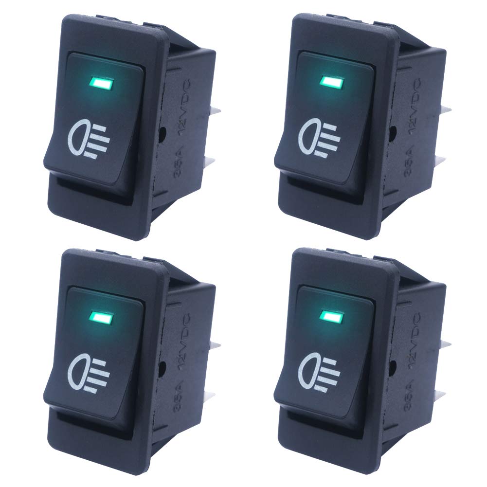 mxuteuk 4pcs 12V 35A Green LED Fog Light Toggle Rocker