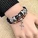 Suyi Multilayer Adjustable Leather Woven Braided Bangle Cross Bracelet Leaf Wrist Cuff Wristband Cblack