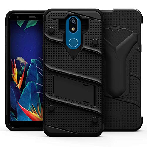 Zizo Bolt Series Lg K40 Case | Military-Grade Drop Protection W/ Kickstand Bundle Includes Belt Clip Holster Lg Harmony 3 Black #TOP3