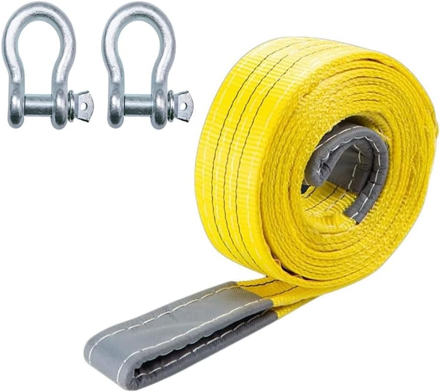 Tow Strap with Reinforced Loops with U-Shaped Steel Hook 3in X 32ft Vehicle Recovery Rope 66138 Lbs Pound Capacity Recovery Strap Suitable for Trucks Cars 3m 15 Tons(Yellow,4m 5 tons)