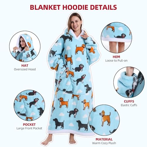 Couverture à capuche surdimensionnée taille unique sweat bleu chien - 2