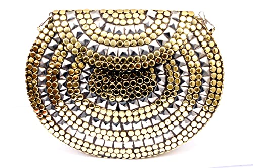 Image of Shakuntala Vintage Clutch - Metal Mosaic Stone & Shell Design Purse - Handmade Women's Handbag