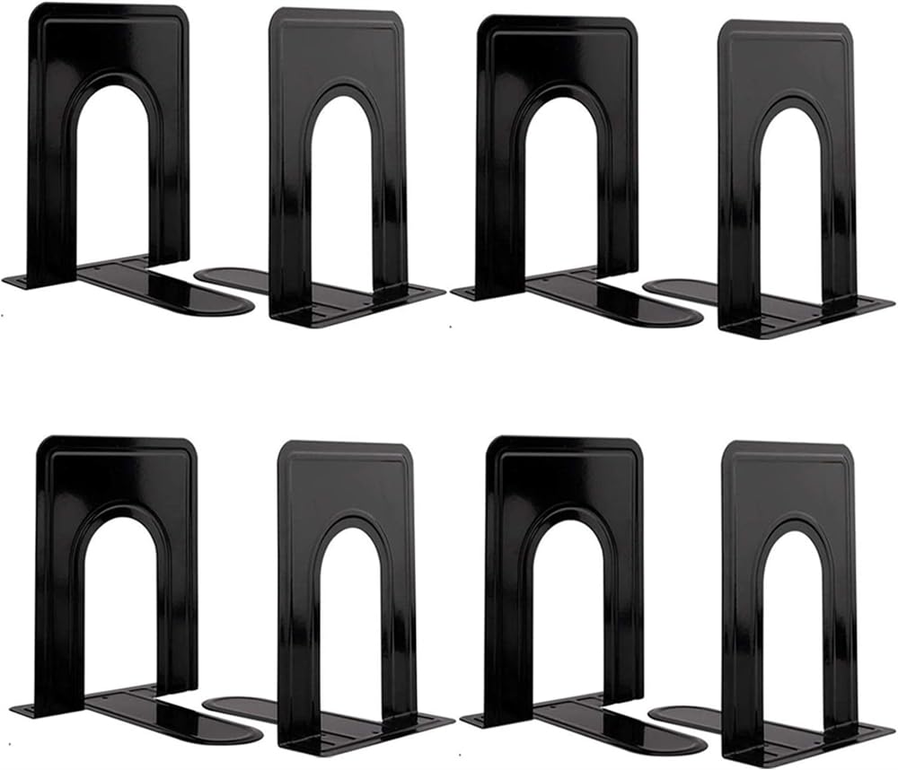 Bookends, Book Ends, Metal Bookend for Shelves, Non-Skid Book End to Hold Books, Extra Large Heavy Duty Metal Book Ends, Black Book Stopper/Holder for Office Home Kitchen (8 Pcs, 4.7 x 5.5 x 6.5 In)