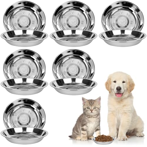 6 Pezzi Ciotole in Acciaio Inox per Gatto, Ciotola Acqua Gatti, Ciotola per Cani Antiscivolo, Ciotole Gatto Anti Ingozzamento, Ciotoles Piatte Cane, Lavabile in lavastoviglie