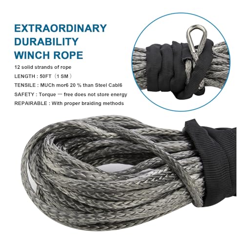 Corde de treuil synthétique 7200lbs ultra résistante pour câble ATV - 8