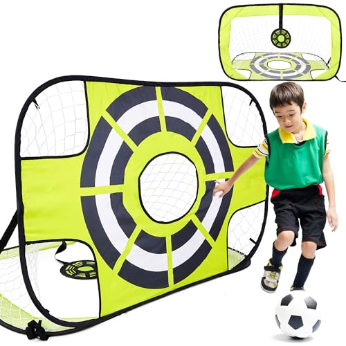 Lubibi Set 2 Porterías de fútbol Plegables,Porteria Futbol Niños,2 en 1 Pop Up niños Fútbol Meta Red con Bolsa de Transporte,fácil Montaje,Juegos de Fútbol y Jardín Entrenamiento,120x80x80cm,Verde