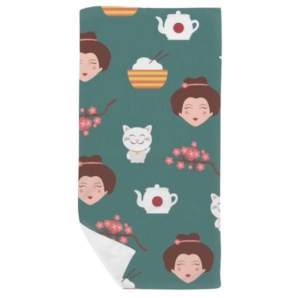 Serviette Cat Sakura Riz Japon, débarbouillette douce 35x70cm multicolore