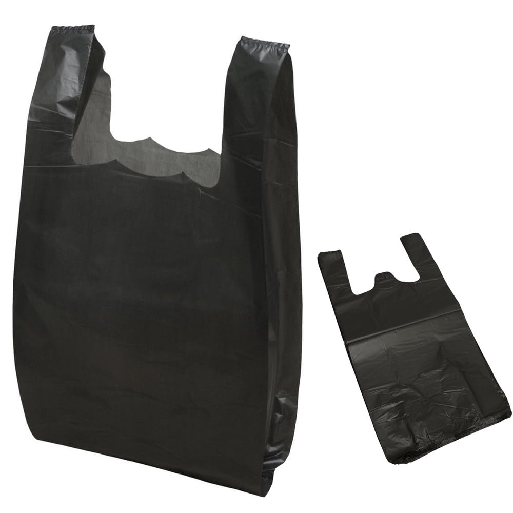 Black Plastic Vest Carrier Bags 8x13x18" – Strong Grocery Takeaway Bags – Ideal for Shops, Cafés, Markets, Catering & Retail – Lightweight, Disposable & Food-Safe